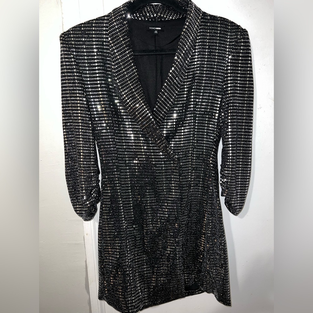 Black/silver Sequin Blazer Dress